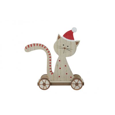 Cosy @ Home Kat On Wheels Red Natuur 16x6xh17cm Hout