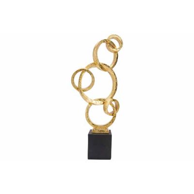Ornament Circles On Black Stander Brass 16x7xh38cm Langwerpig Polyresin