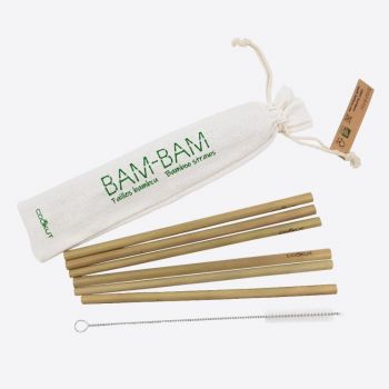 Cookut Bam Bam set van 6 rietjes uit bamboe en reinigingsborstel 20cm