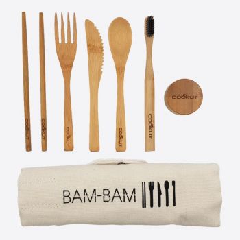 Cookut Bam Bam 8-delige eetset met bestek en tandenborstel uit bamboe