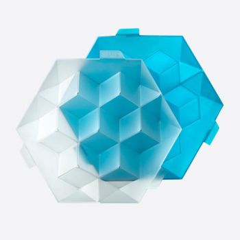 Lékué zeshoekige ijsblokjesvorm met deksel voor 7 ijsblokken blauw 24.5x22x7.5cm