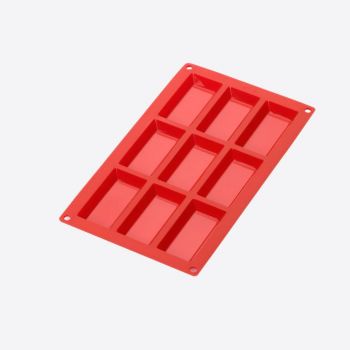 Lékué bakvorm uit silicone voor 9 financiers rood 8.5x4.3x1.2cm
