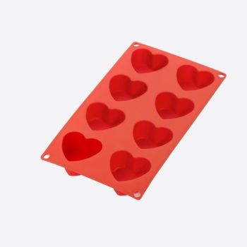 Lékué bakvorm uit silicone voor 8 hartjes rood 5.1x6.3x3.5cm