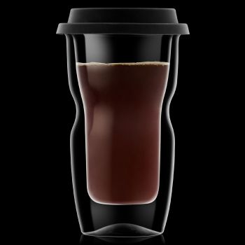 Luigi Bormioli 2 Takeaway Koffieglazen in Dubbelwandig Glas met Siliconen Deksel 34cl