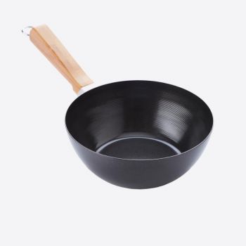Point-Virgule wok uit carbonstaal met antikleeflaag & bamboe handvat ø 20cm