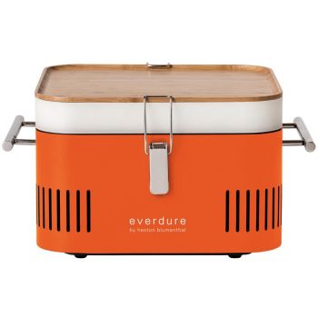 Everdure Cube Barbecue Houtskool - Met Opbergvak en Werkblad - Aluminium/Hout/RVS - Oranje