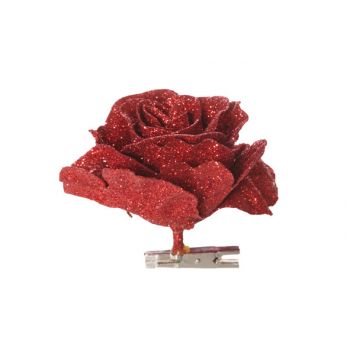 Cosy @ Home Roos Clip Glitter Rood D10cm Kunststof