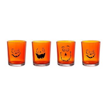 Cosy @ Home Theelichtglas Met Gezichtje 4 Types Oranje