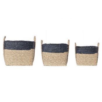 Cosy @ Home Blue Band Mand Set3 Vierkant Riet