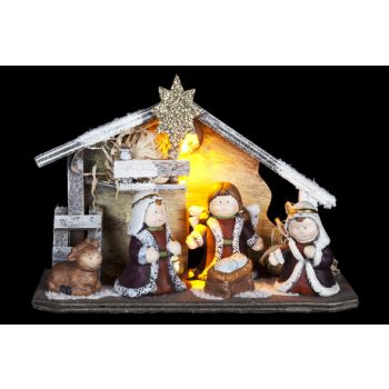 Cosy @ Home Kerststal Led Rood Goud 23x8.5xh16cm