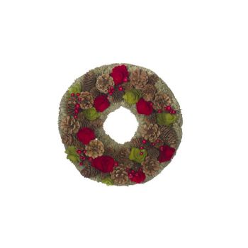Cosy @ Home Krans  Rood-groen Rond Hout 33x33xh8,5 P