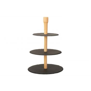 Cosy & Trendy Etagere 3laag Leisteen Rond Houten Stand