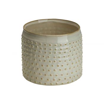 Cosy @ Home Bloempot Glazed Embossed Dots Creme 13,5