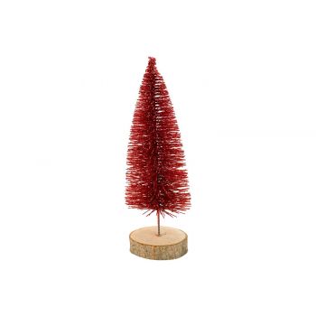 Cosy @ Home Kerstboom Glitter Wood Base Rood 7x7xh20
