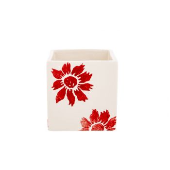 Cosy @ Home Bloempot Flowers Rood 8x8xh8cm Vierkant