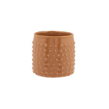 Cosy @ Home Bloempot Glazed Embossed Dots Camel 11,5