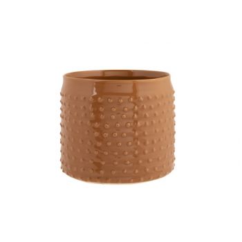 Cosy @ Home Bloempot Glazed Embossed Dots Camel 17,5