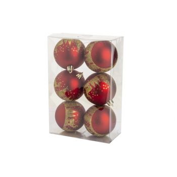 Cosy @ Home Kerstbal Set6 Trees Gold Glitter Rood D8