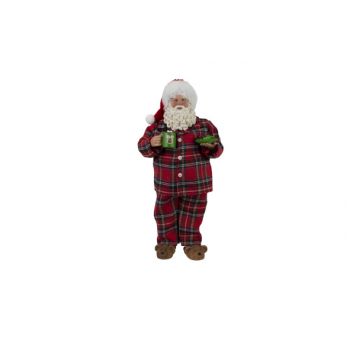 Cosy @ Home Santa In Pajamas Rood 13x9xh28,5cm Polye