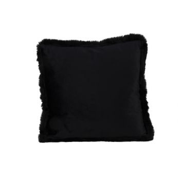 Cosy @ Home Kussen Fur Piping Zwart 45x45xh10cm Poly