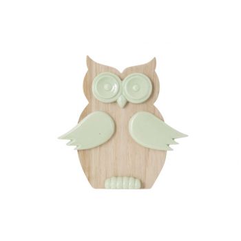 Cosy @ Home Uil Wood Groen 15,5x3,1xh14,4cm Rond Dol