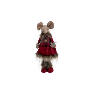 Cosy @ Home Kerstfiguur Mouse Girl Bordeaux 14x12xh3