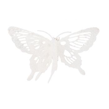 Cosy @ Home Glitter Vlinder Op Clip 15x11cm Wit